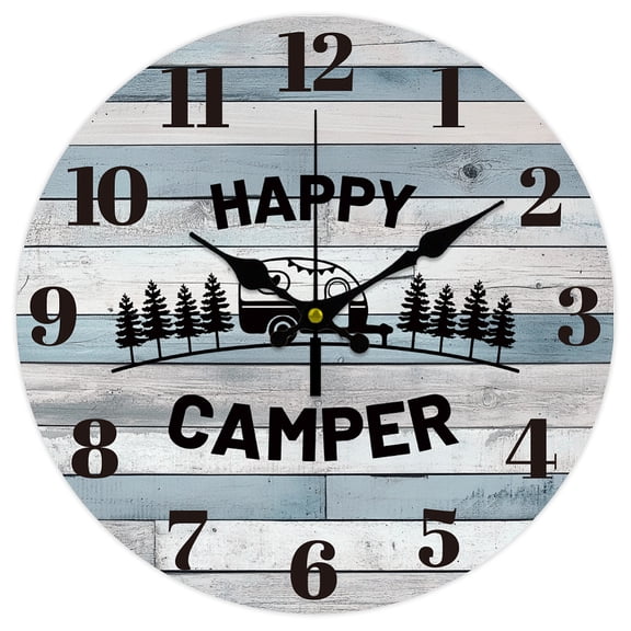 12inch Camper Forest Pattern Wall Clock Battery Operated Silent Non Ticking Round Decorative Clock Office Home Living Room Bedroom Bathroom