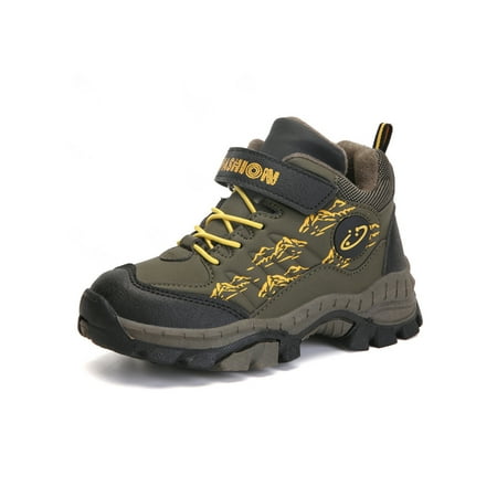 

Avamo Boy Winter Boot Color Block Hiking Bootie Low Calf Snow Boots School Warm Booties Walking Non-slip Plush Lined Shoe Olive Green Cotton 13C