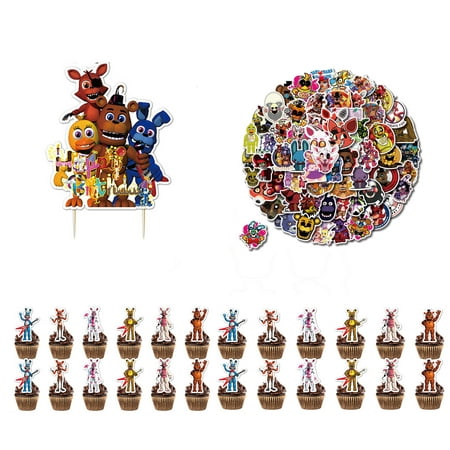 25pcs Freddy Nights Cake Cupcake Decorations 100pcs Five Nights Stickers for Freddy's Theme Birthday Party Decor
