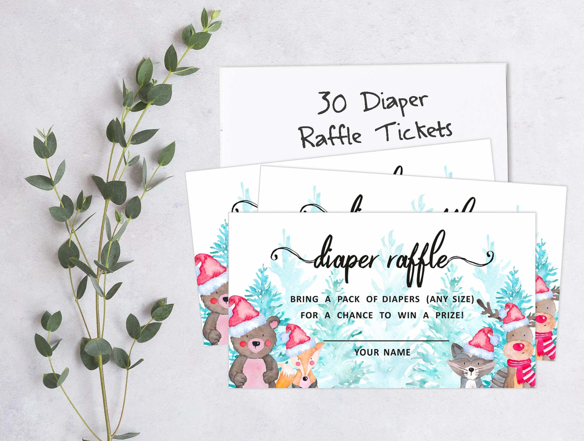 Inkdotpot 30Baby ShowerDiaper Raffle Ticket Lottery Insert Cards Supplies Games For Baby Shower Party Winter Jungle Theme Bring A Pack Of Diapers To Win Favors Gifts And Prizes