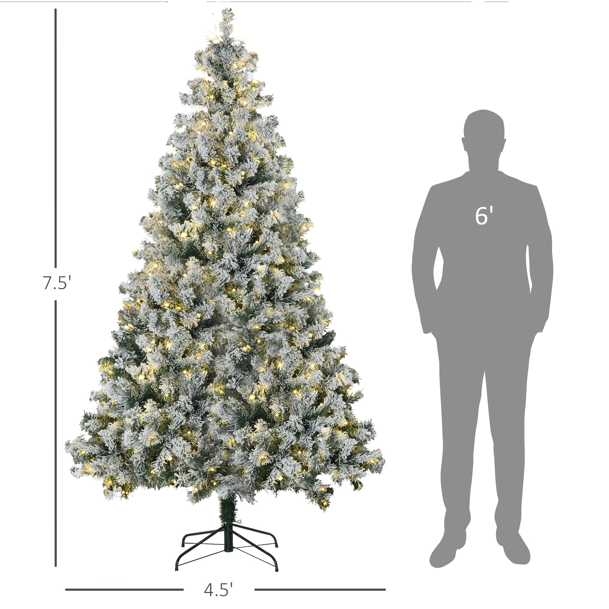 7.5ft Prelit Snow Flocked Christmas Tree with 550 LED Lights 1149 Tips Auto-Open Branches Indoor Decor