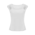 thumbnail image 5 of Timegard Tops for Women Square Neck Cap Sleeve Ruched Slim Fitting Comfy Causal Solid Color Tops Tee, 5 of 8