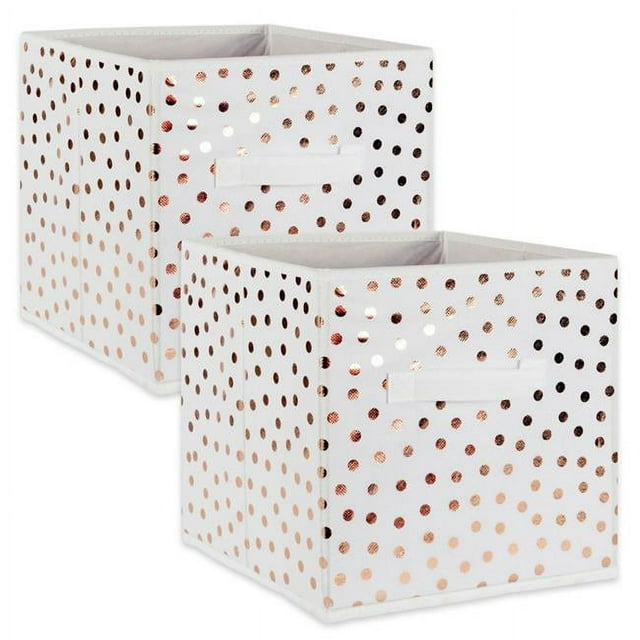 Design Imports CAMZ38272 Cube de Rangement en Polyester Non Tissé 13 x 13 x 13 Po, Points Blanc & Cuivre - Petit - Ensemble de 2