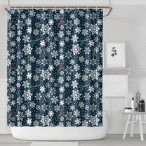 Dark Blue Christmas Snowflake Pattern Shower Curtain 84"x72" ,Bathroom Decorative Shower Curtains Set with 12 Hooks,Modern Waterproof Washable Shower Curtain