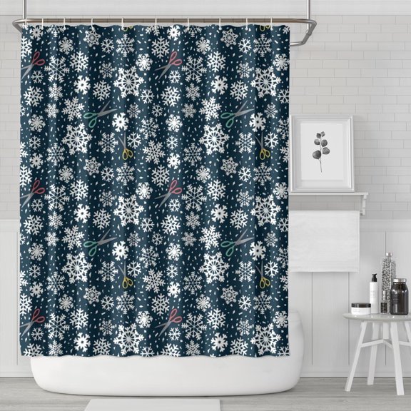 Dark Blue Christmas Snowflake Pattern Shower Curtain 84"x72" ,Bathroom Decorative Shower Curtains Set with 12 Hooks,Modern Waterproof Washable Shower Curtain