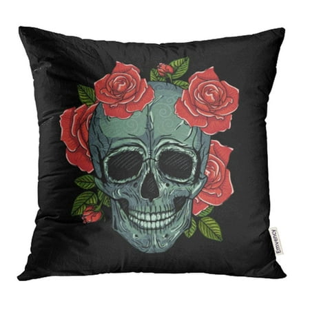 CMFUN Roses Mexican Skull Tattoo Colors Day Dead Bone Celebration Creative Danger Dark Pillow Case Pillow Cover 18x18 inch Throw Pillow