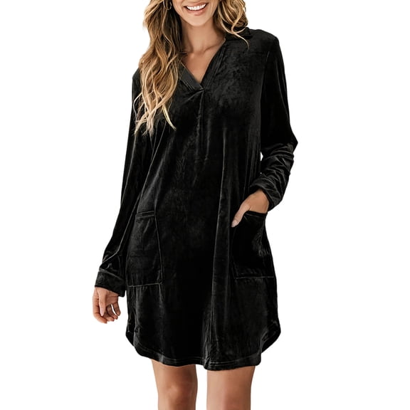 Fewfanhot Plus Size Dresses Velvet Button Down T Shirts Swing Mini Dress Casual Long Sleeves Lapel Tunic Tops