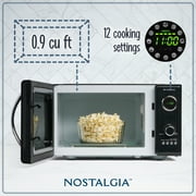 Nostalgia 0.9 cu ft Retro Microwave Oven, 800W Countertop Microwave Oven with Digital Clock, Black