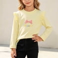 thumbnail image 2 of Fesfesfes Girls Ruffle Shoulder Long Sleeve Top Bow Detail Crew Neck Pullover Shirt, Cute Casual Autumn Winter Outfit for Kids Ages 0-8 Years, 2 of 6