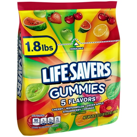 Life Savers 5 Flavors Gummies Resealable Candy Bag, 1.8