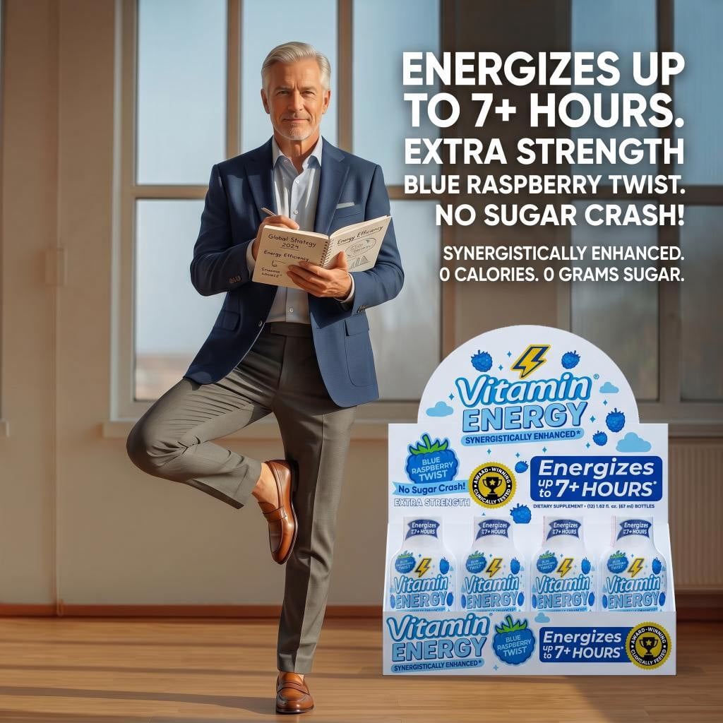 Vitamin Energy Focus+ Extra Strength Shot, Blue Raspberry, 12 Pack – 260mg Natural Caffeine, CoQ10 & B-Vitamins, Zero Sugar, 1.93 fl oz