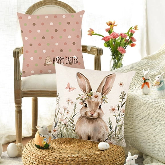Oliegs Stocking 4Pcs Easter Throw Pillow Covers Set 17. X 17.7” Happy Easter Bunny Decorative Pillow Cover Soft Square Pillow Cover Outdoor Home Decoration For Sofa B White Elephant