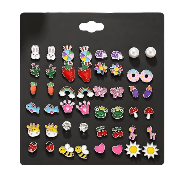DESIGNICE Earring Set,Alloy Earring Sets for Women,Colorful Animal Flowers Hypoallergenic Earrings for Women,Cute Earrings for Daily Commutes,Dates,Dinner Parties,24Pairs