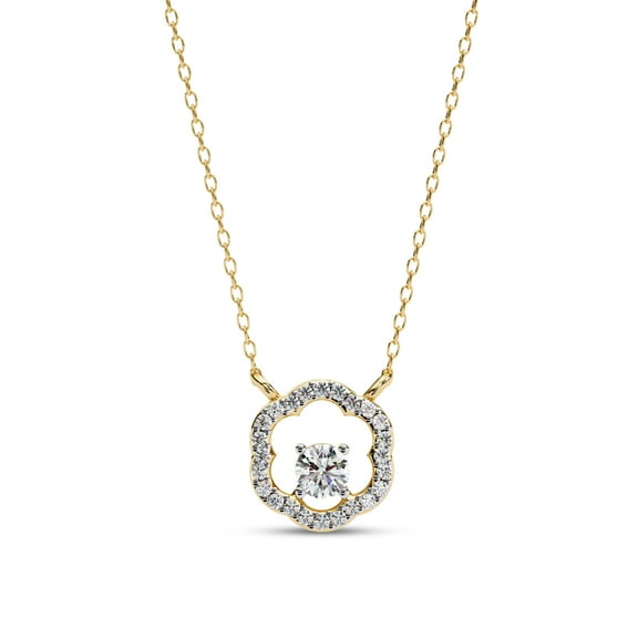 IGI Certified Lab Grown Diamond Halo Floral Pendant Necklace for Women | Center 3.7mm Round Cut Diamond Necklace with 18 Inch Cable Chain 14K Solid Yellow Gold F-G, VS-SI Quality (0.30 Ctw)