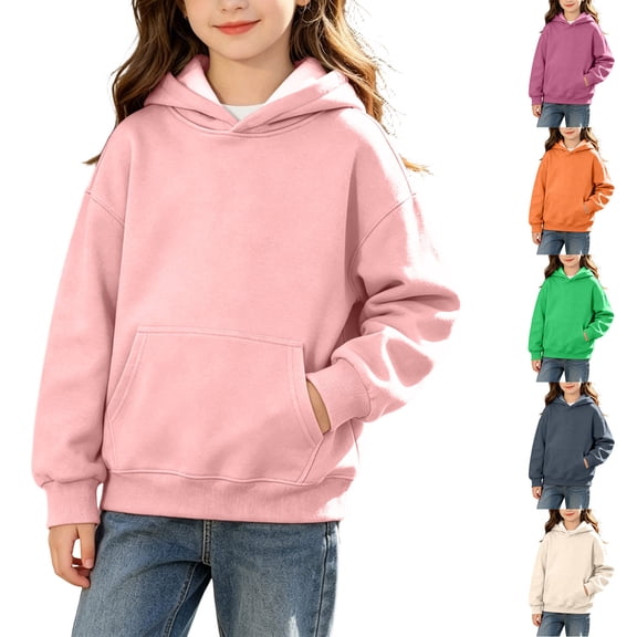 DJDLJWCJ Big Girls Long Sleeve Hoodie Solid Color Warm Pullover Sweatshirt Stretch Soft Comfy Hooded Sweatshirts Beige Size 12