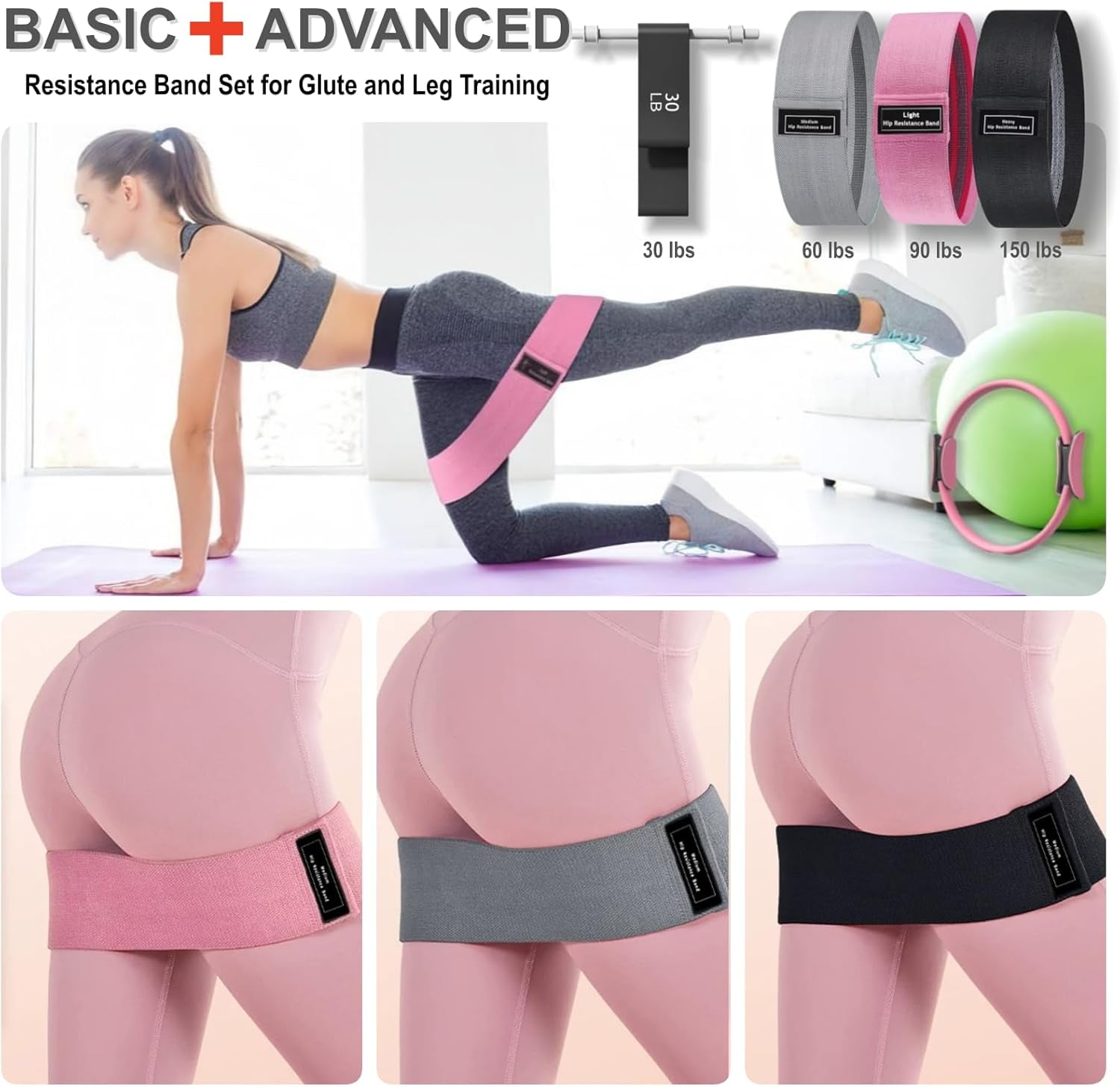 Pilates Essentials Kit for Women - Better Yoga Pilates Kit for Home Workouts with Pilates Ring and Ball Set,Booty Bands,Figure 8 Resistance Band,Yoga Bands for Stretching(Black)