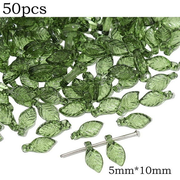 50pcs Acrylic Green Leaf Shape Beads for DIY Jewelry Making