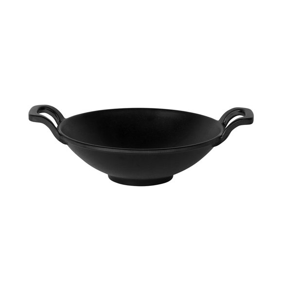 Elite Global Solutions MFP7218-B 7" Round Melamine Wok w/ Handles - Faux Cast Iron, Black