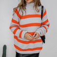 thumbnail image 2 of Vedolay Women's Sweaters Womens Fall Striped Sweater 2023 Long Sleeve Loose Oversized Pullover Tops,Orange L, 2 of 5
