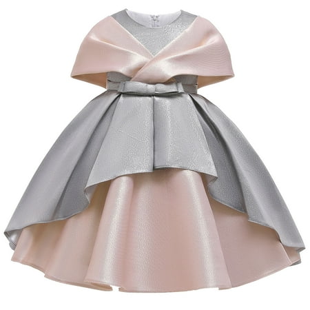 

QIPOPIQ Toddler Girls Casual Dresses Clearance Toddler Girls Temperament Minimalistic Bowknot Pure Color Stitching Birthday Party Gown Dresses