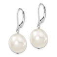 thumbnail image 2 of Auriga Fine Jewelry 925 Sterling Silver Rh-plated 14-15mm Coin White Imitation Shell Pearl Leverback Dangle Earrings for Women, 2 of 6