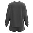 thumbnail image 7 of 2 Piece Ribbed Knit Loungewear Set Women's Long Sleeve Crew Neck Tops Elastic Waisted Shorts, Loose Comfortable Outfits Black M, 7 of 7