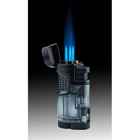 Jetline Fatboy Black Triple Jet Flame Cigar Lighter with Cigar Rest and Punch Cutter