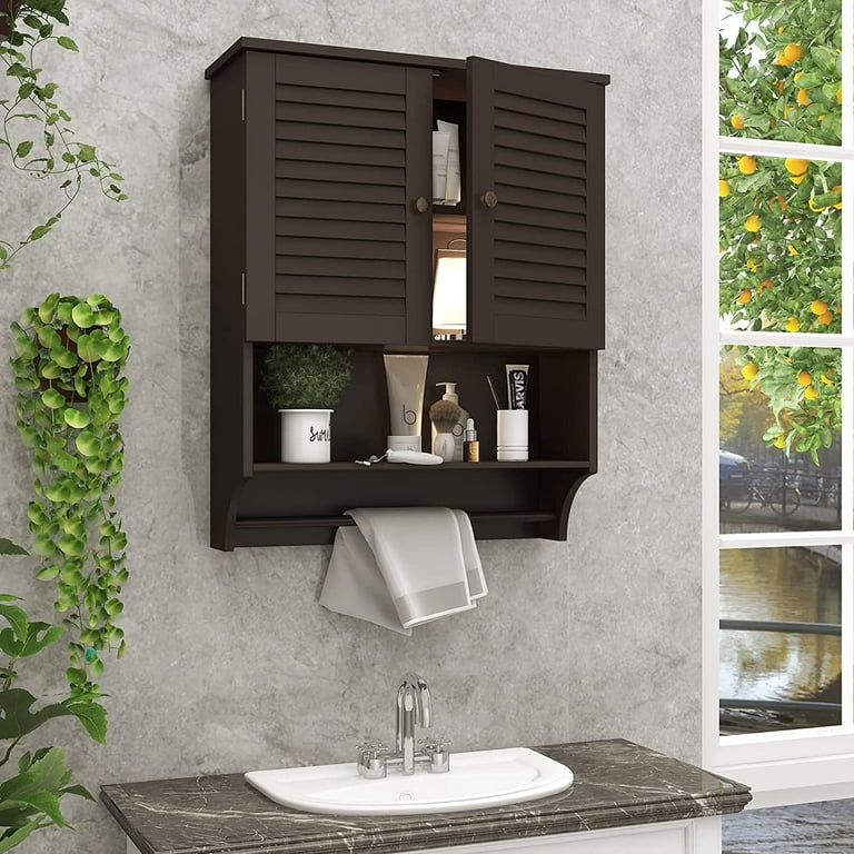 Bathroom Medicine Cabinet 23.6 L x8.9 W x29.3 H Wall Bathroom Cabinet Double Doors Bathroom Cabinet Wall Mounted with Adjustable Shelves and Towels Bar Walmart