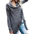 thumbnail image 1 of Suéter tipo poncho con flecos para mujer, cárdigan largo de punto, abrigo tipo suéter (XL), 1 of 5