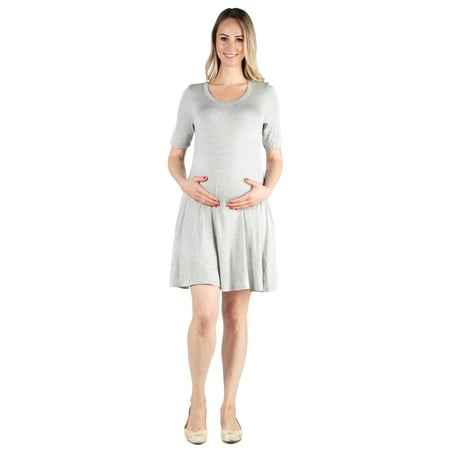 

24seven Comfort Apparel Knee Length Maternity Pocket T Shirt Dress