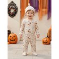 thumbnail image 6 of RUINIXCW Newborn Baby Boy Girl Halloween Outfit Fall Winter Clothes Waffled Footed Romper Ghost Pumpkin Print Long Sleeve Zip Up Footie Jumpsuit Hat, 6 of 10