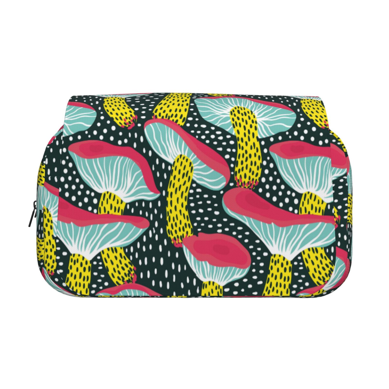 Rateoe Green Mushroom Pattern Double Clamshell Pen Case, Storage Organizer with Two Zipper Compartments– Holds Up to 50 Pencils & Pens
