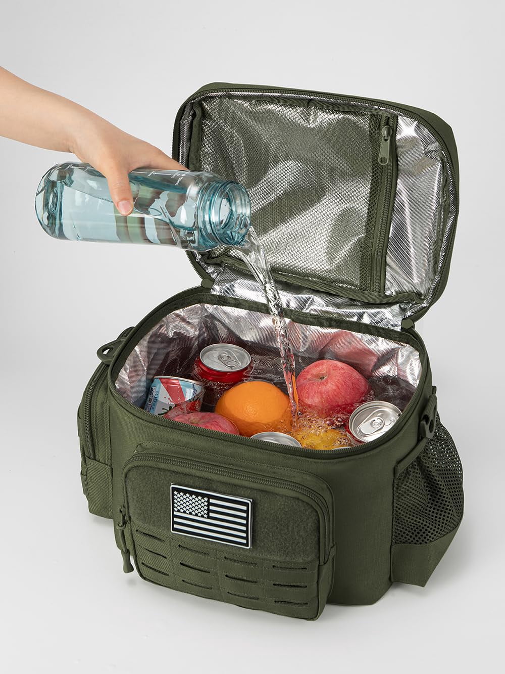 Haadid Tactical Lunch Bag for Mens Military Heavy Duty Lunch Box Work Leakproof Insulated Durable Thermal Cooler Bag for Adult Meal for Office Camping Picnic Pail MOLLE Webbing Army Green