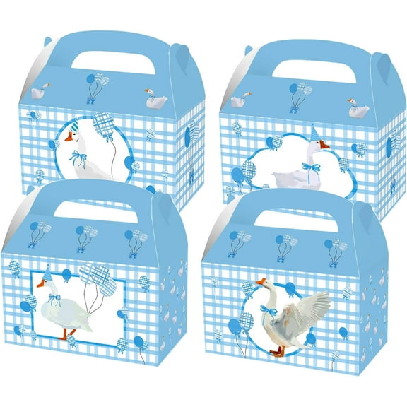 12 PCS Silly Goose Blue Gingham Party Treat Boxes Bithday Party Favors Gift Goodies Box One Silly Goose First Bithday Baby Shower Decorations
