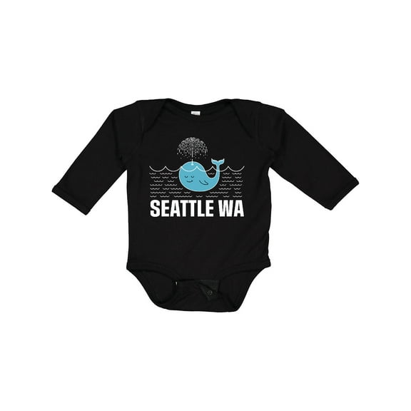 Inktastic Seattle Washington Cute Whale Travel Boys or Girls Long Sleeve Baby Bodysuit