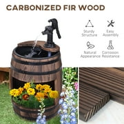 Outsunny 23 H Outdoor Water Fountain Wood and Metal Rustic Apple Barrel Pump Garden Decor for Outside Backyard