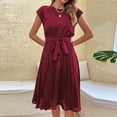 thumbnail image 3 of Vestido casual de mujer Cuello redondo Vestido midi elegante para mujer Traje de vacaciones de ajuste holgado FLhrweasw Nuevo, 3 of 8