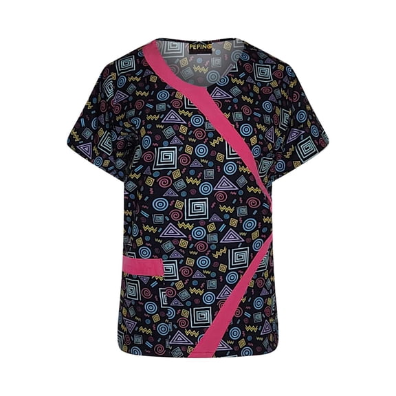 Pepino Uniforms Printed Dark Spirals V-Neck Trim Scrub Top