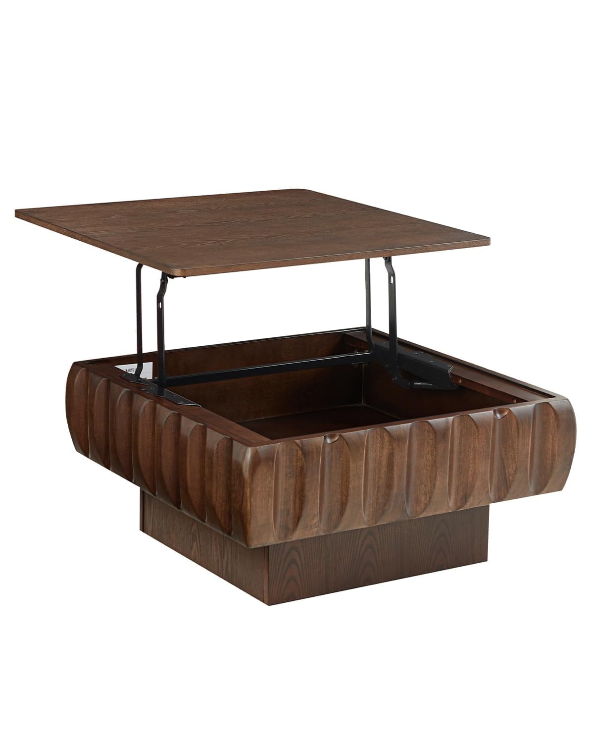 Lift Top Coffee Table with Hidden Storage, 31 inch Solid Wood Fluted Design for Small Space Living Room, Walnut