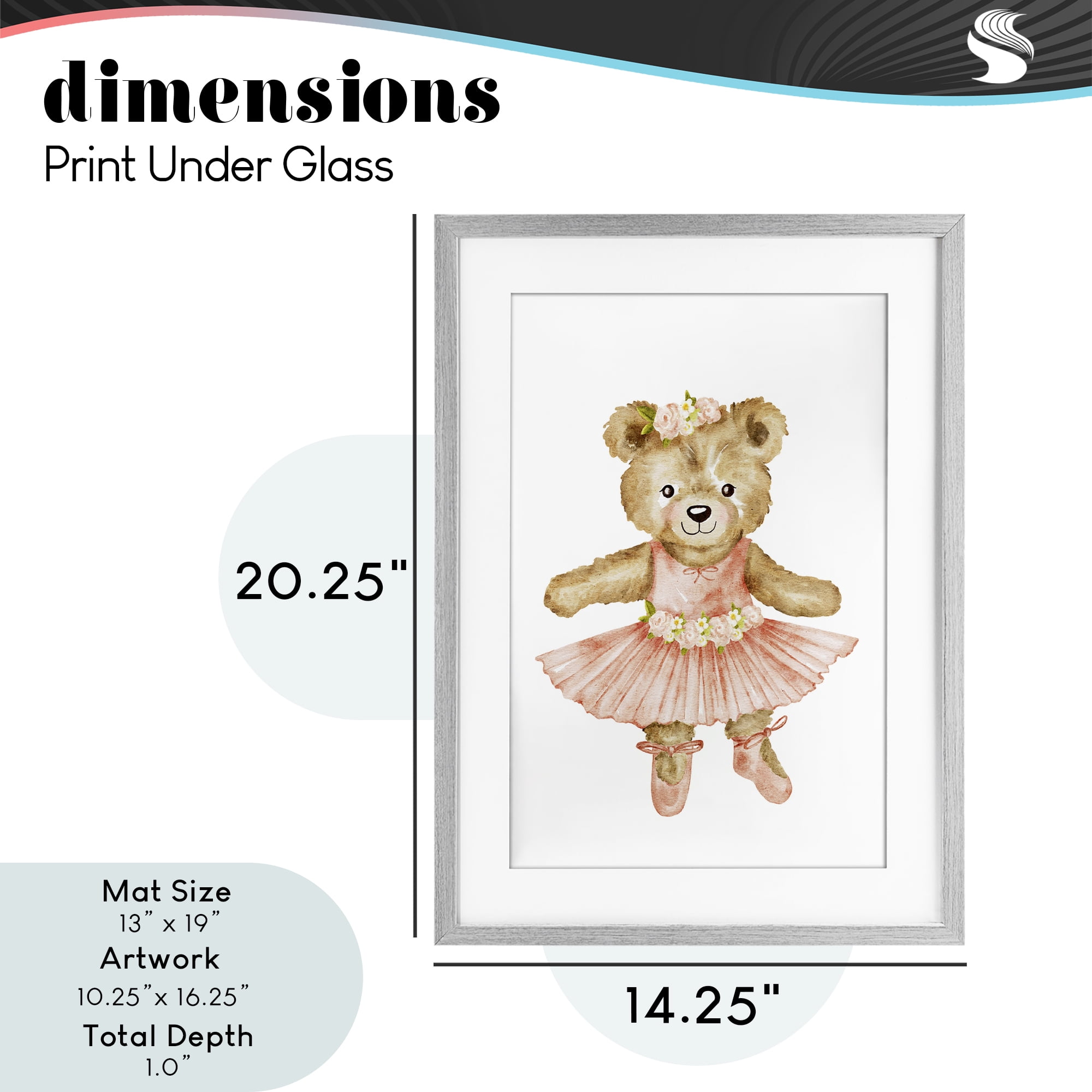 Floral Ballerina Teddy Bear Gray Framed Print Under Glass, design by Amy Hall
