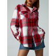 thumbnail image 2 of Women Plaid Flannel Shirt Jacket Button Down Lapel Long Sleeve Shacket Cardigan Coats Fall Spring Clothes, 2 of 7