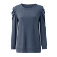 thumbnail image 4 of YDLCAFD Femmes Automne Hiver Nouveau Col Rond Ample Plissé Manches Longues Haut Uni T-Shirts Graphiques pour Femmes T-Shirts Personnalisés Logo T-Shirts Graphiques Chien pour Femmes, 4 of 7