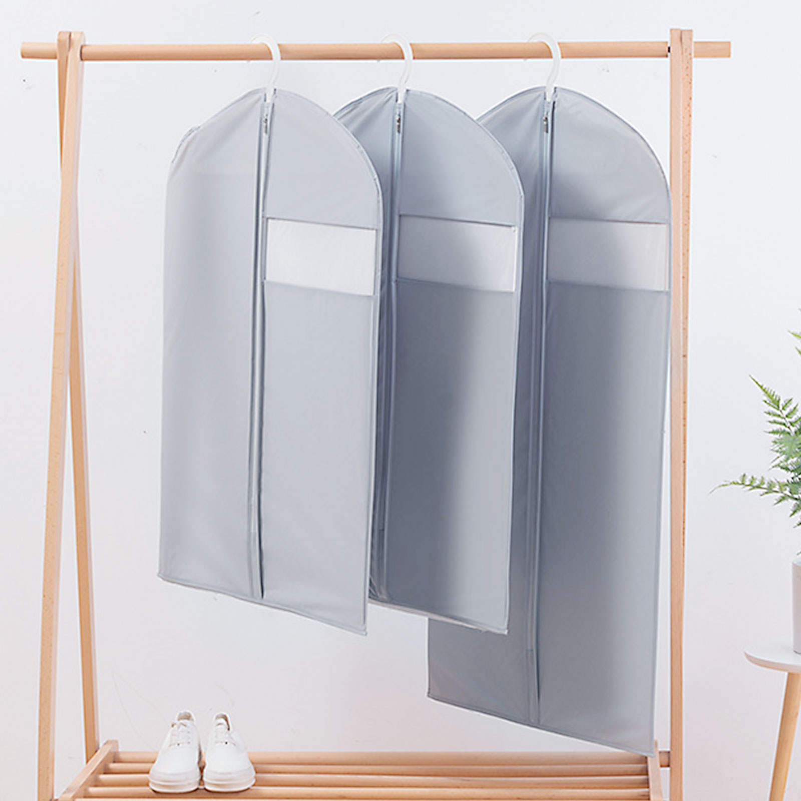 LULULION 5Pcs Grey Plastic Coat Storage Bag with Transparent Scratch Resistant Protective Cover