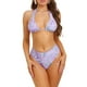 thumbnail image 1 of Conjuntos de bikini de halter con ondas de agua para mujer, 2 piezas, parte inferior de control de abdomen de cintura alta, trajes de baño, tamaño X-pequeño, color púrpura, 1 of 5