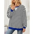 thumbnail image 6 of Women Striped Sweatshirts Oversized Crewneck Long Sleeve Shirts Y2K Pullover Top Fall Outfits Black & White XL, 6 of 10