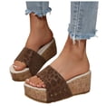 thumbnail image 1 of Wedge Sandals for Women Open Toe Cork Footbed Platform Sandals Slip On Fashion Studded Backless Mules Brown Size 7.5, 1 of 5