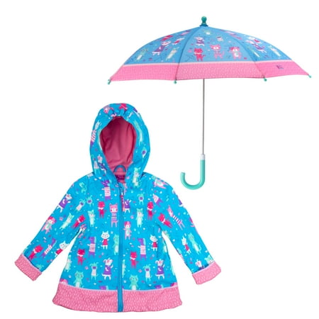 Stephen Joseph Girls 4-8 Rain Coat & Umbrella Set