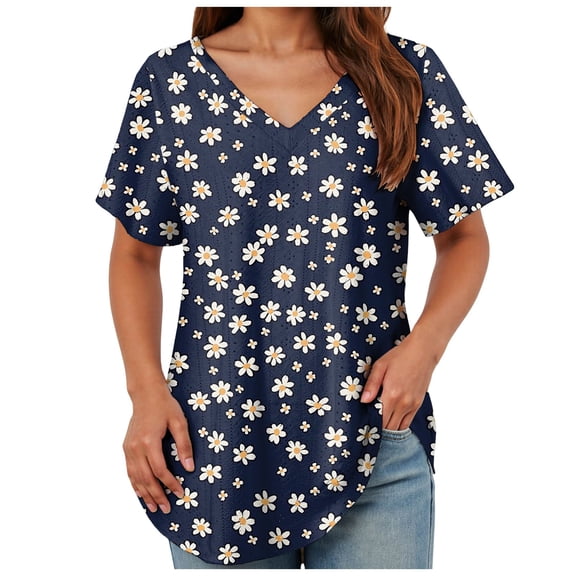 TOWMUS V-Neck T-shirts for Women Petal Sleeve Tunic Tops Summer Casual Womens Shirts