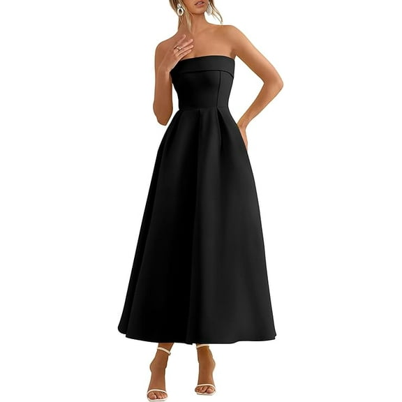 PRETTYGARDEN Cocktail Dresses for Women Summer Formal Elegant Tube Top Strapless Spring Wedding Guest Party Midi Dress