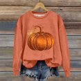 thumbnail image 2 of Sudadera con estampado de calabaza de otoño para mujer, informal, de manga larga, con cuello redondo, color rojo, 2 of 4